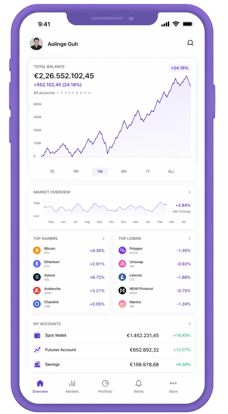 Zéphance mobile app showing portfolio overview